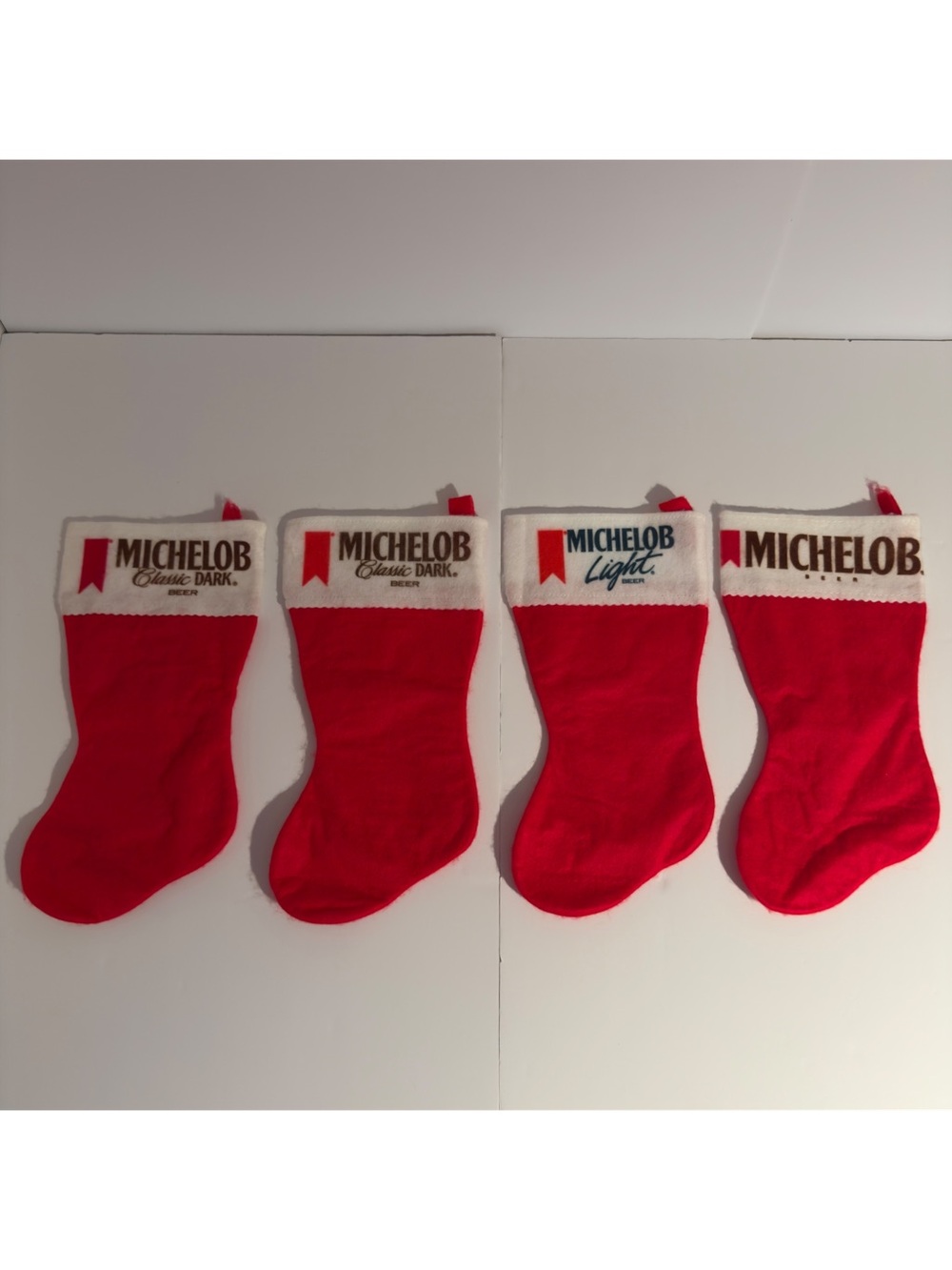 Rare Vintage Michelob Beer Christmas Promo Stocking Set of 4 Classic Dark Light